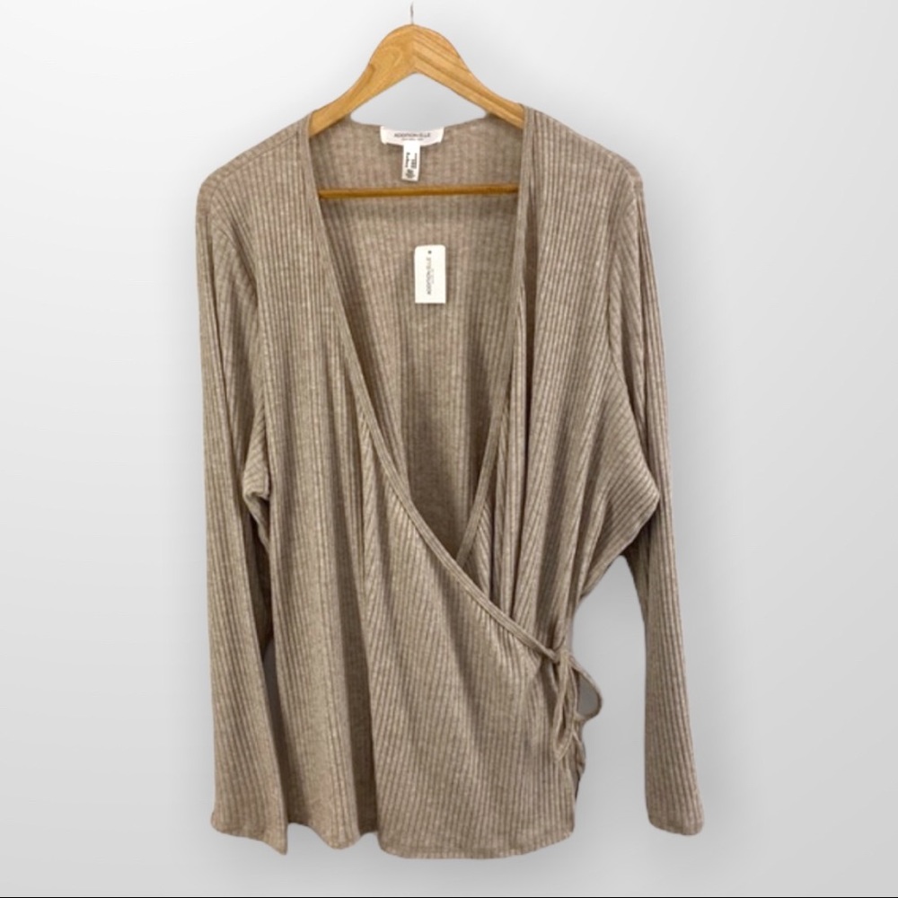 ADDITION ELLE Wrap Front Ribbed OatmealSweater Size 3X